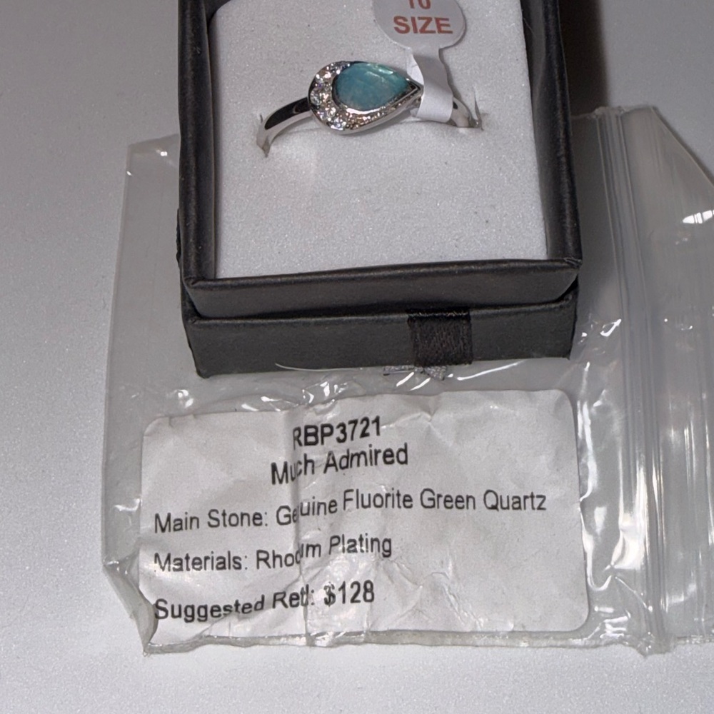 Rhodium Plated Ring with Fluorite Quartz